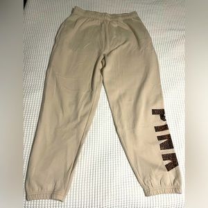 NWT PINK Sweats - Large - Beige with PINK in Brown Cheetah down left leg